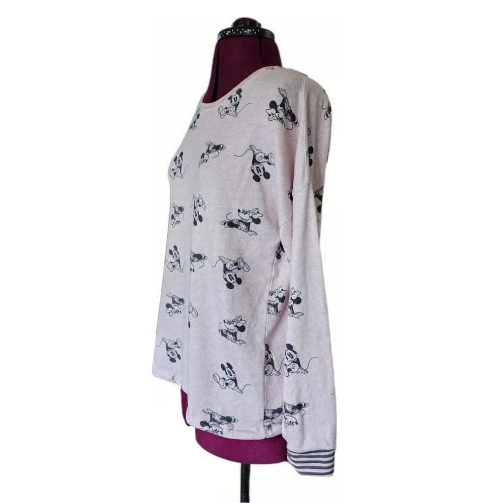 Disney Women's Pajama Top Pink with Black Mickey Pattern - Picture 3 of 15